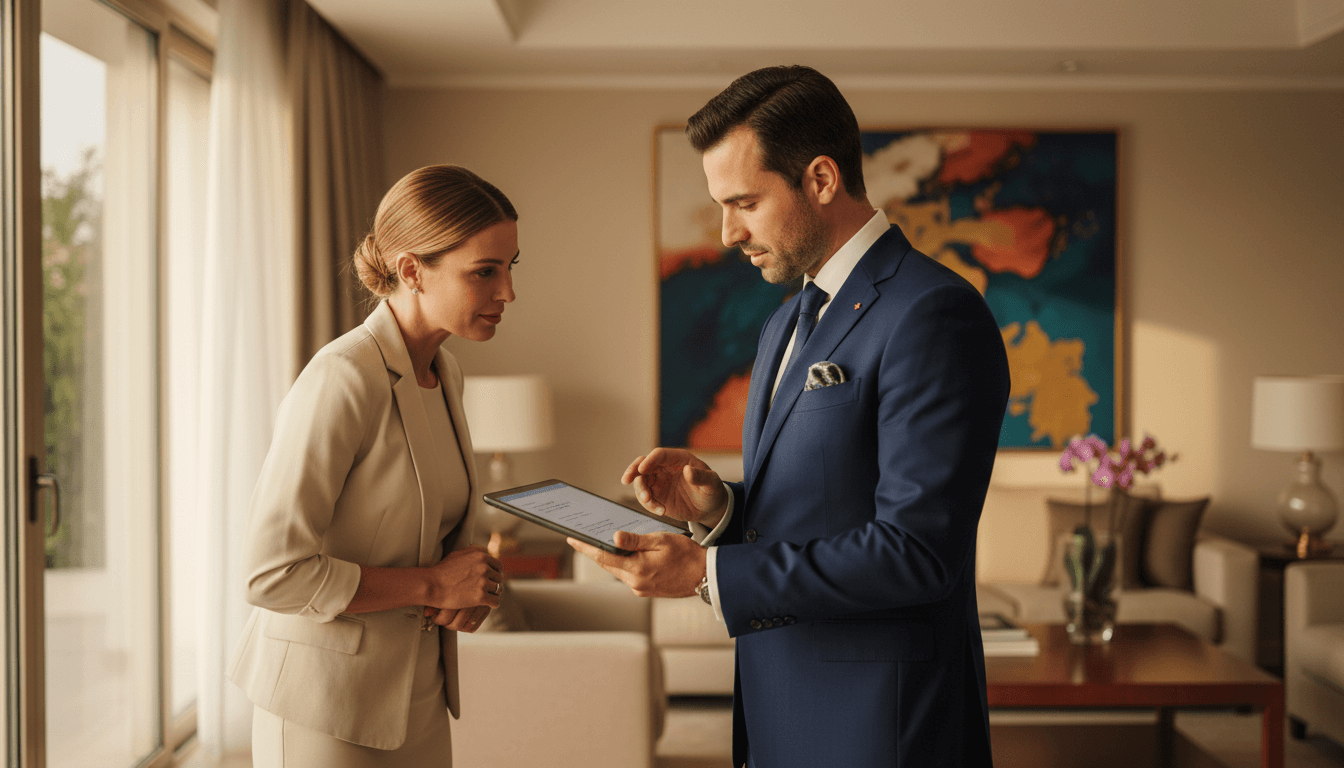 Concierge professional assisting client