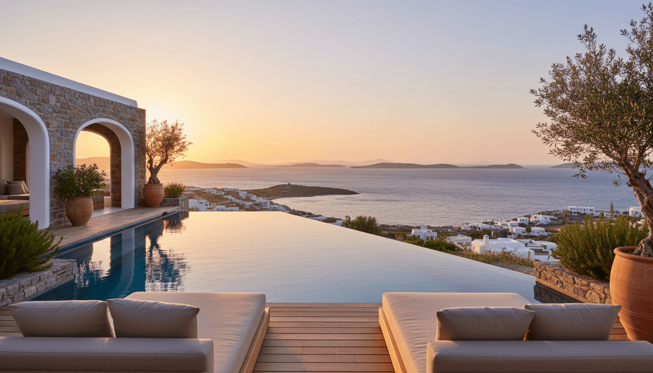 Couple enjoying a private villa terrace with Mediterranean sea view